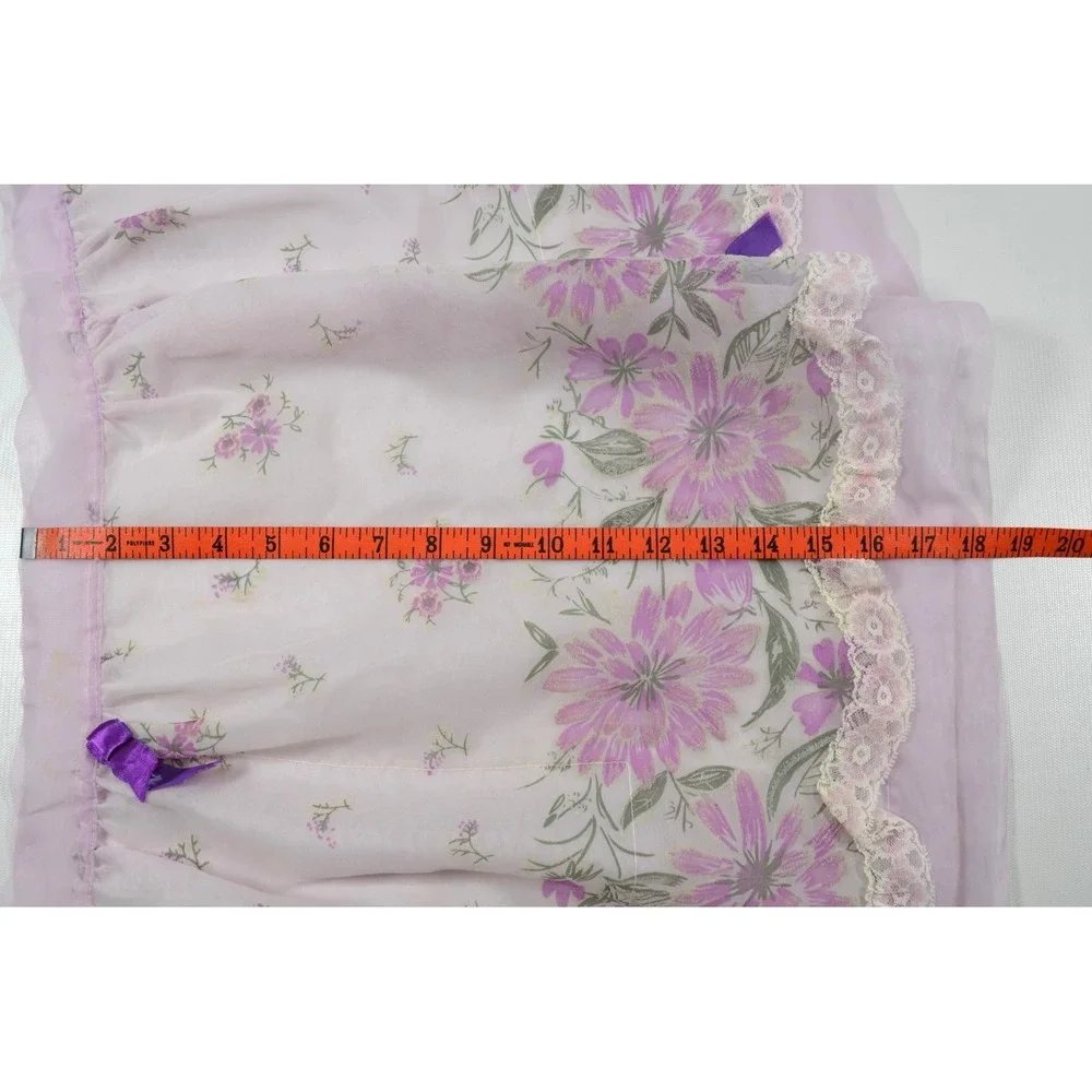 Vintage MCM 60s Half‎ Apron Sheer Purple Floral Pockets Waist Band 17